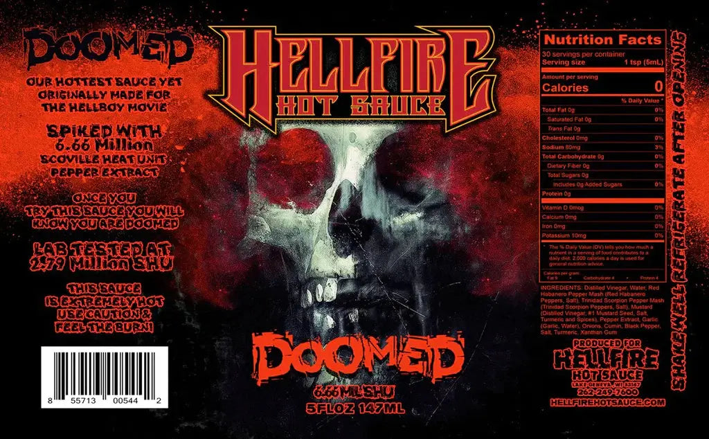 Hellfire Hot Sauce | Doomed avec 6.66 Million SHU extrait de piment SHACK à SAUCE