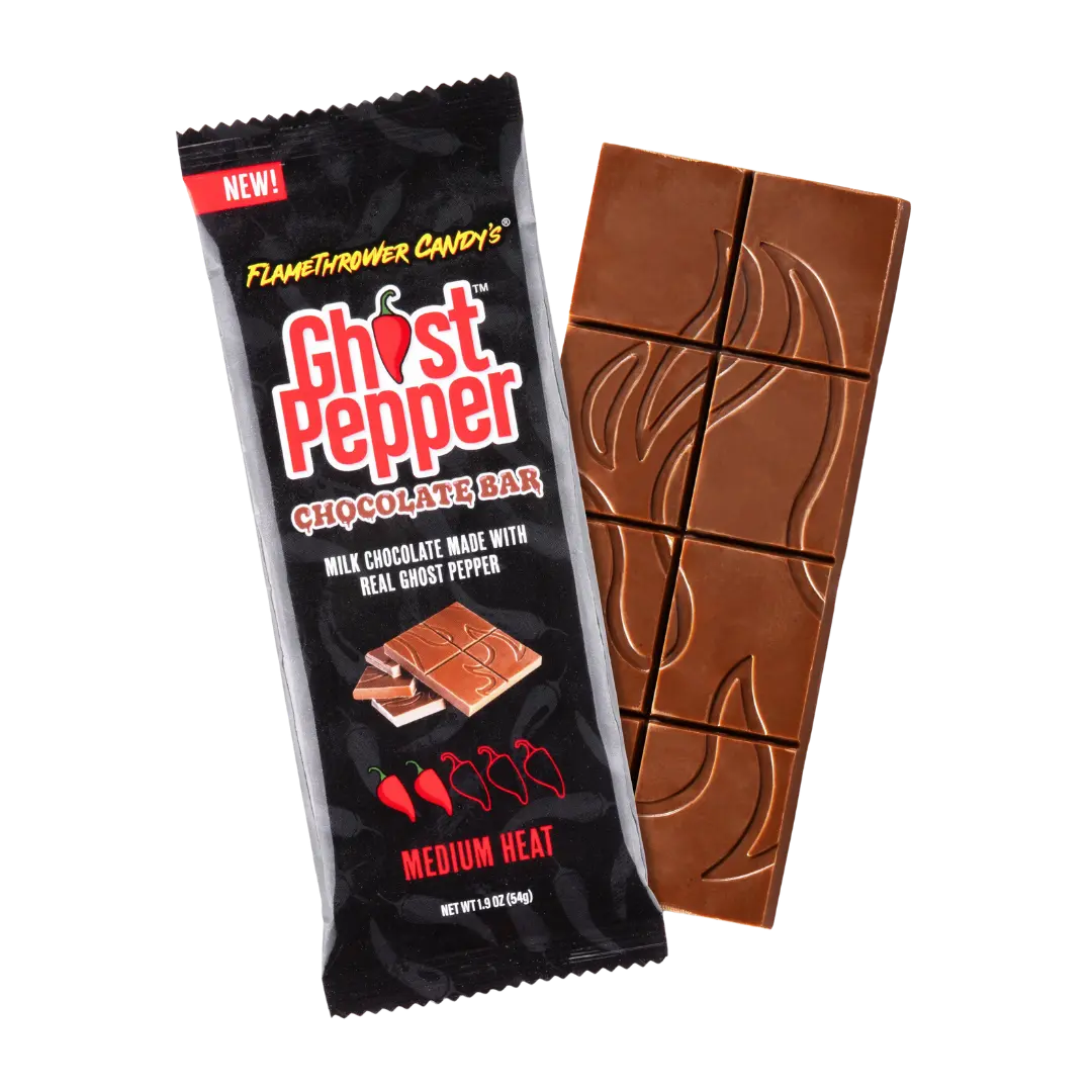 Flamethrower Candy | Ghost Pepper Chocolat Bar Shack à Sauce